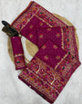 Artistic Purple Pashmina Saree With Rhapsody Blouse Piece