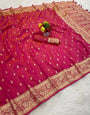 Luxuriant Dark Pink Pure Zari Weaving Banarasi Silk Saree With Exquisite Blouse Piece