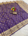 Profuse Lavender Pure Zari Weaving Banarasi Silk Saree With Mesmeric Blouse Piece