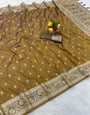 Exceptional Mustard Pure Zari Weaving Banarasi Silk Saree With Adorable Blouse Piece