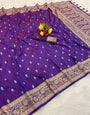 Glittering Purple Pure Zari Weaving Banarasi Silk Saree With Chatoyant Blouse Piece