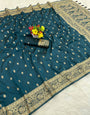 Pretty Rama Pure Zari Weaving Banarasi Silk Saree With Pleasurable Blouse Piece