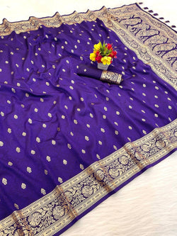 Fugacious Royal Purple Pure Zari Weaving Banarasi Silk Saree With Enigmatic Blouse Piece