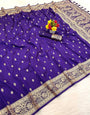 Fugacious Royal Purple Pure Zari Weaving Banarasi Silk Saree With Enigmatic Blouse Piece