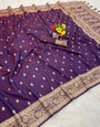 Desiring Wine Pure Zari Weaving Banarasi Silk Saree With Confounding Blouse Piece