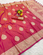 Amiable Dark Pink Pure Zari Weaving Banarasi Silk Saree With Diaphanous Blouse Piece