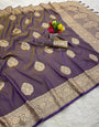 Improbable Lavender Pure Zari Weaving Banarasi Silk Saree With Ideal Blouse Piece