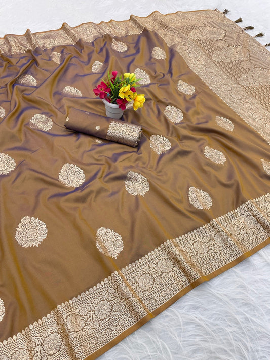 Felicitous Mustard Pure Zari Weaving Banarasi Silk Saree With Grandiose Blouse Piece
