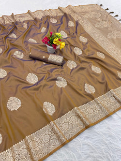 Felicitous Mustard Pure Zari Weaving Banarasi Silk Saree With Grandiose Blouse Piece