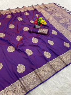 Scrumptious Purple Pure Zari Weaving Banarasi Silk Saree With Surpassing Blouse Piece