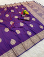 Scrumptious Purple Pure Zari Weaving Banarasi Silk Saree With Surpassing Blouse Piece