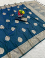 Super classy Rama Pure Zari Weaving Banarasi Silk Saree With Enthralling Blouse Piece