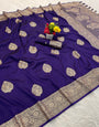 Snappy Royal Purple Pure Zari Weaving Banarasi Silk Saree With Quintessential Blouse Piece