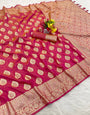 Traditional Dark Pink Pure Zari Weaving Banarasi Silk Saree With Most Impressive Blouse Piece