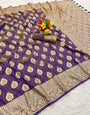 Demanding Lavender Pure Zari Weaving Banarasi Silk Saree With Precious Blouse Piece