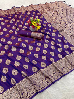 Bewitching Purple Pure Zari Weaving Banarasi Silk Saree With Ethnic Blouse Piece