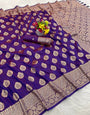 Bewitching Purple Pure Zari Weaving Banarasi Silk Saree With Ethnic Blouse Piece