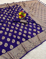 Intricate Royal Purple Pure Zari Weaving Banarasi Silk Saree With Resonant Blouse Piece