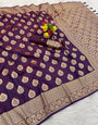 Girlish Wine Pure Zari Weaving Banarasi Silk Saree With Epiphany Blouse Piece