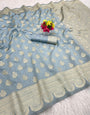 Whimsical Grey Soft Silk Saree With Outstanding Blouse Piece