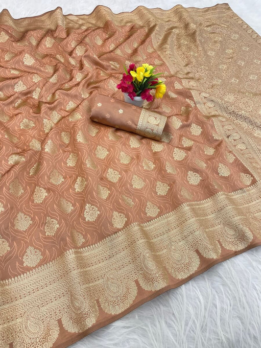 Mellifluous Light Brown Soft Silk Saree With Vestigial Blouse Piece