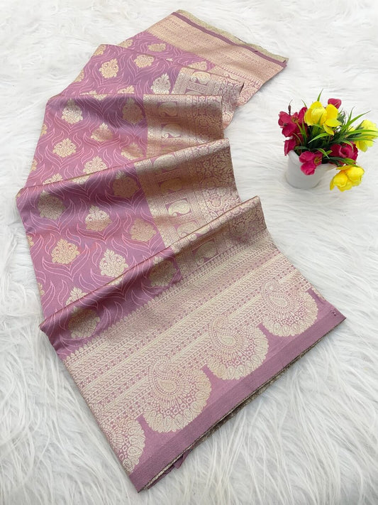 Enticing Pink Soft Silk Saree With Demesne Blouse Piece