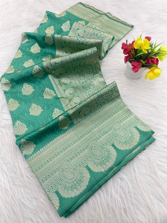 Quixotic Sea Green Soft Silk Saree With Lagniappe Blouse Piece