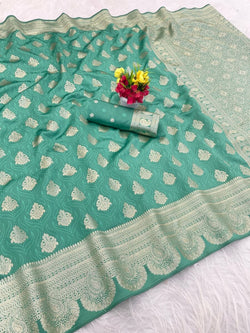 Quixotic Sea Green Soft Silk Saree With Lagniappe Blouse Piece