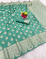 Quixotic Sea Green Soft Silk Saree With Lagniappe Blouse Piece