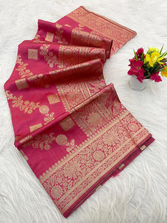 Enchanting Dark Pink Soft Silk Saree With Jazzy Blouse Piece