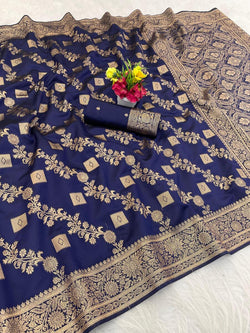 Evocative Navy Blue Soft Silk Saree With Ephemeral Blouse Piece