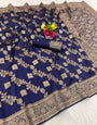 Evocative Navy Blue Soft Silk Saree With Ephemeral Blouse Piece