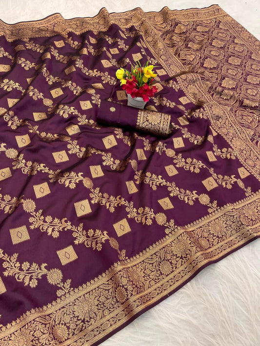 Fantabulous Purple Soft Silk Saree With Adorning Blouse Piece