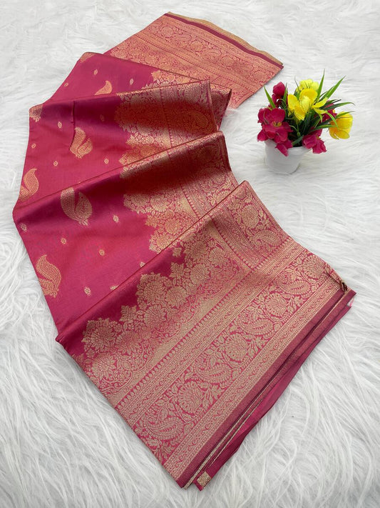 Palimpsest Dark Pink Soft Silk Saree With Unique Blouse Piece