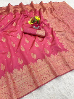 Palimpsest Dark Pink Soft Silk Saree With Unique Blouse Piece