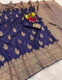 Sumptuous Navy Blue Soft Silk Saree With Allure Blouse Piece