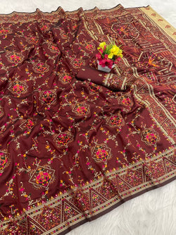 Delightful Brown Pashmina Saree With Innovative Blouse Piece