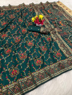Angelic Dark Green Pashmina Saree With Majesty Blouse Piece