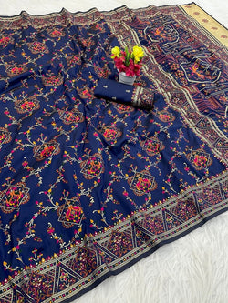 Excellent Navy Blue Pashmina Saree With Vivacious Blouse Piece