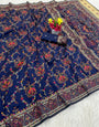 Excellent Navy Blue Pashmina Saree With Vivacious Blouse Piece