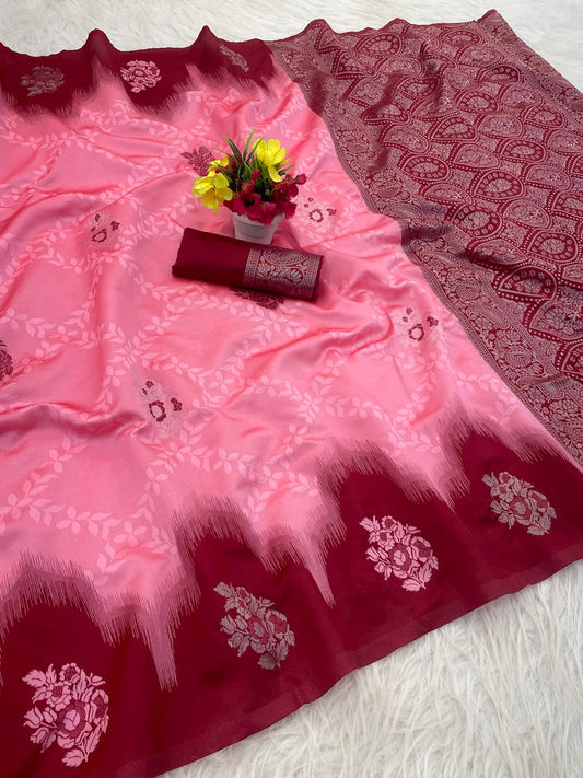 Skinny Pink Soft Silk Saree With Inspiring Blouse Piece