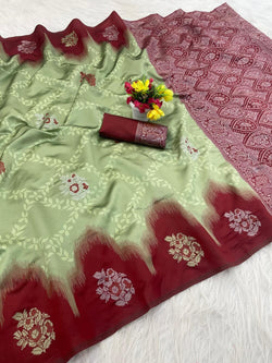 Panoply Pista Soft Silk Saree With Proficient Blouse Piece