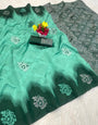 Cynosure Sea Green Soft Silk Saree With Embellished Blouse Piece