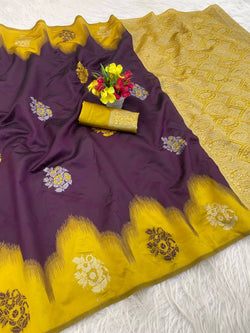 Nectarous Wine Soft Silk Saree With Captivating Blouse Piece