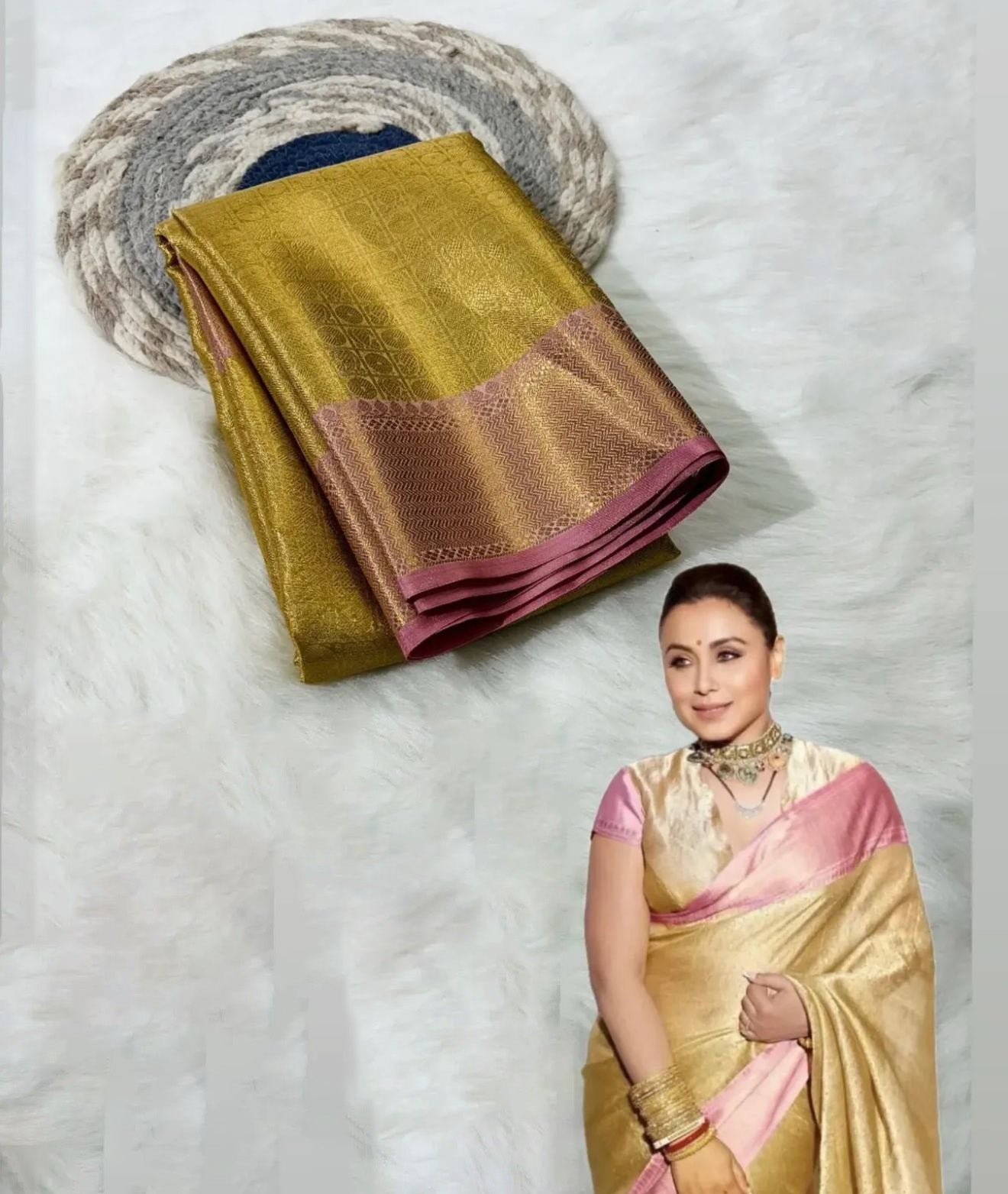 Bollywood Style Golden Soft Tissue Silk Saree With Entrancing Blouse Piece