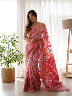 Refreshing Pink Pashmina saree With Extraordinary Blouse Piece