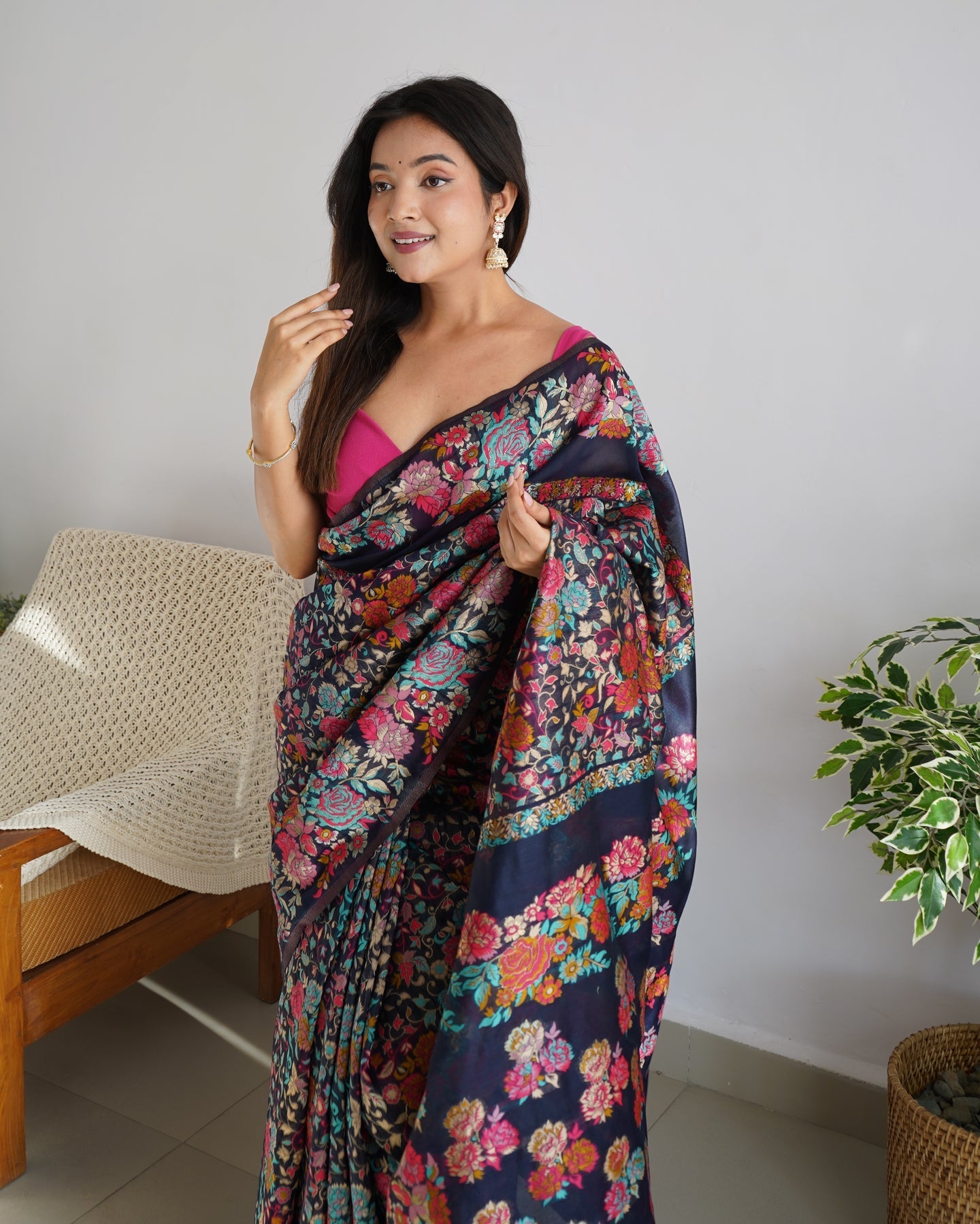 Allure Navy Blue Pashmina saree With Amazing Blouse Piece