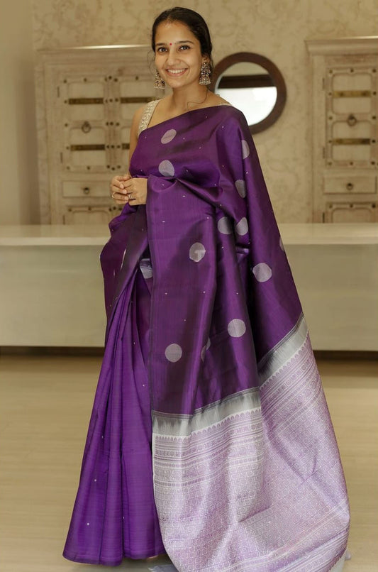 Trendy Purple Soft Silk Saree With Winsome Blouse Piece