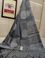 Delightful Grey Soft Silk Saree With Prominent Blouse Piece
