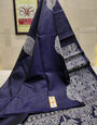 Surpassing Navy Blue Soft Silk Saree With Appealing Blouse Piece